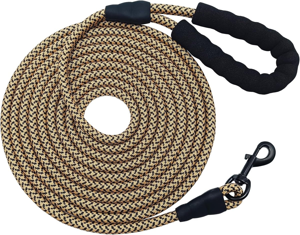 MayPaw 15 ft Long Rope Dog Leash with Soft Handle — Tan