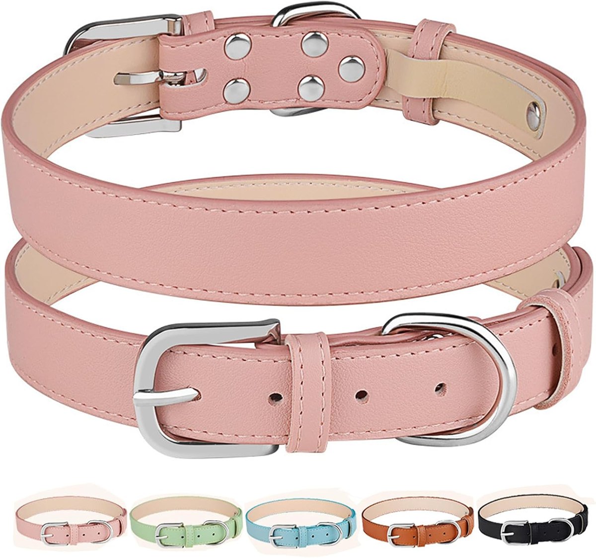 MayPaw PU Leather Dog Collar, Soft Adjustable — Blush Pink